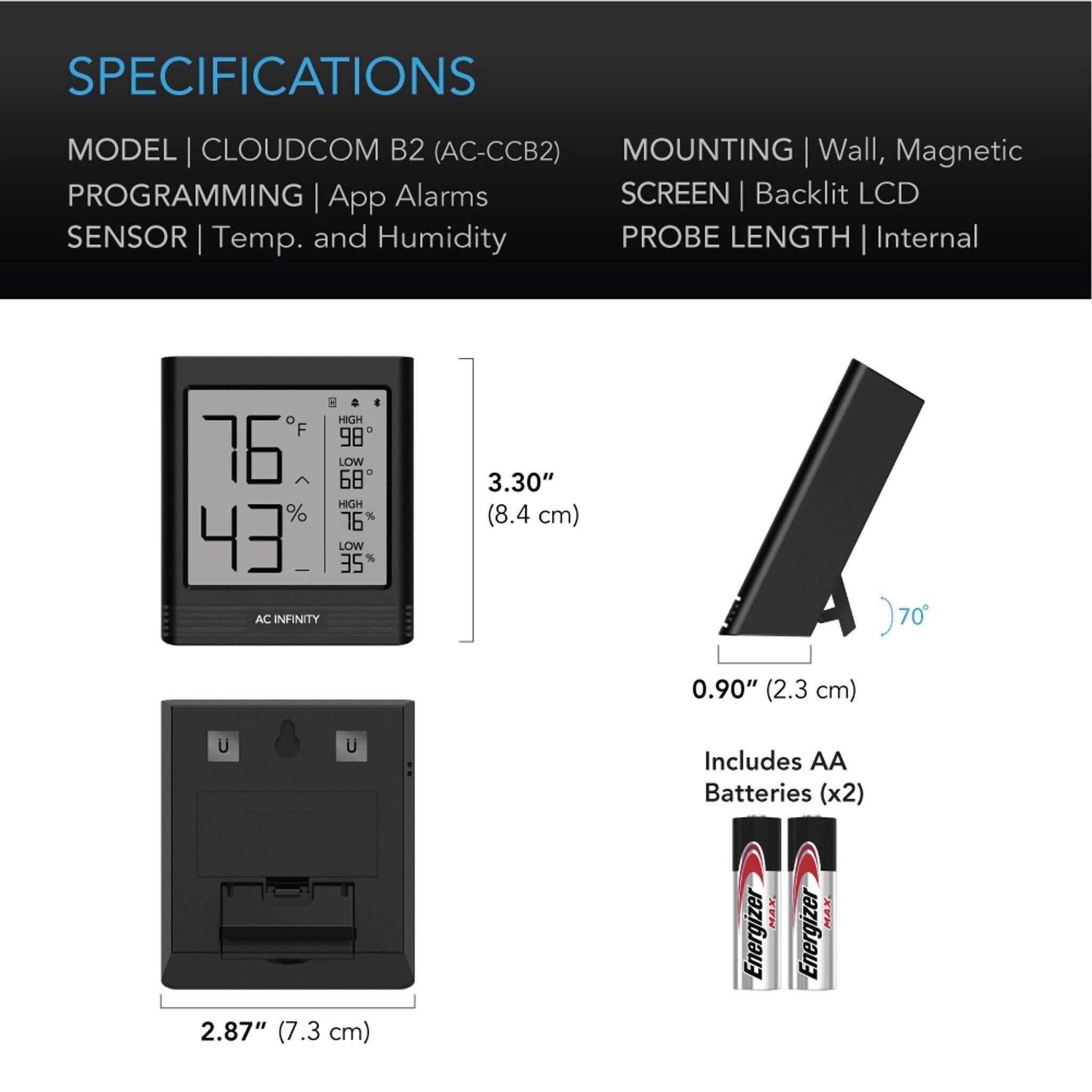 Cloudcom B2 Smart thermo-hygrometer med data app - smartvekst.no