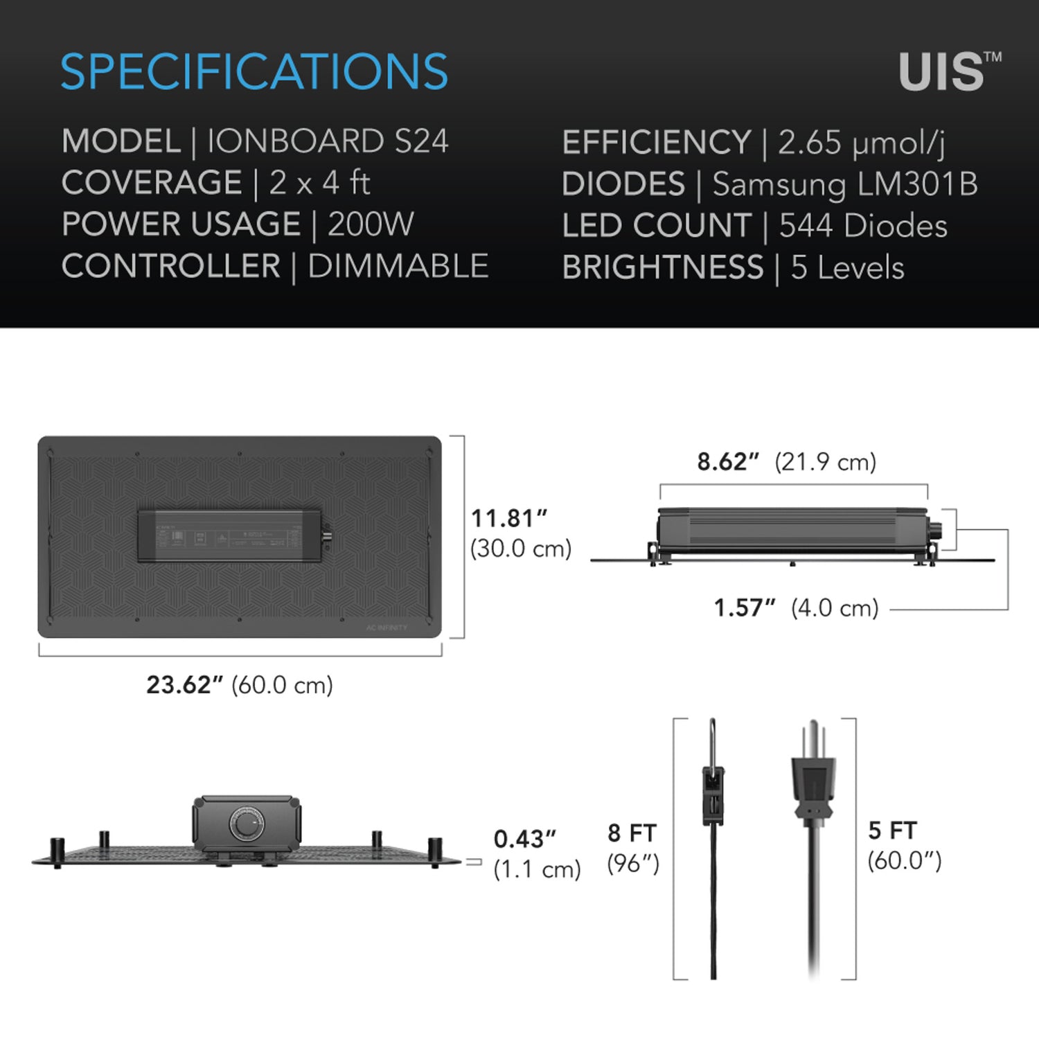 IONBOARD S24, SAMSUNG LM301B LED VEKSTLYS, 200W