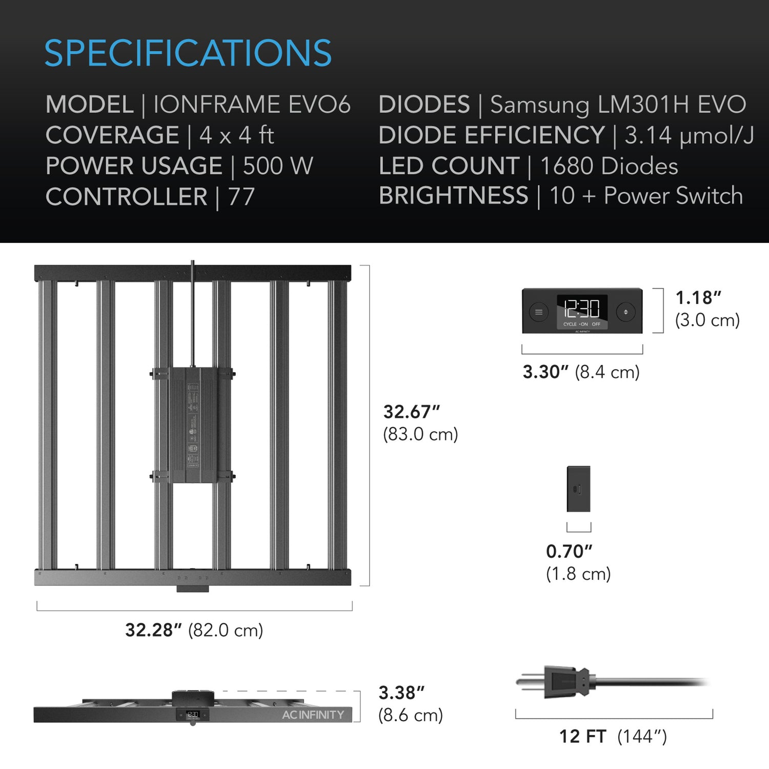 IONFRAME EVO6, SAMSUNG LM301H EVO LED VEKSTLYS, 500W